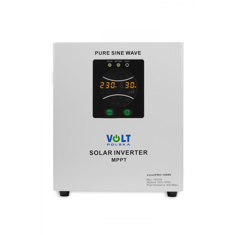 Inwerter solarny VOLT SinusPRO 1000 S z wyświetlaczem LCD, czysty sinus, 12V 1000VA