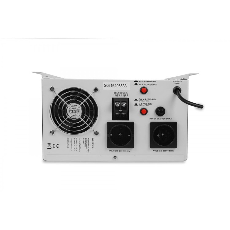 Tylny panel inwertera solarnego Sinus PRO 1000 S VOLT z wentylatorem i gniazdami 230V