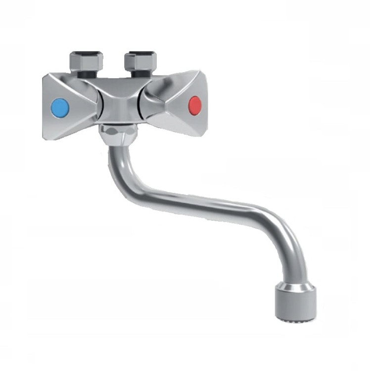 Bateria chrom z wylewką 210 mm Wijas, dwa pokrętła z oznaczeniami ciepłej i zimnej wody