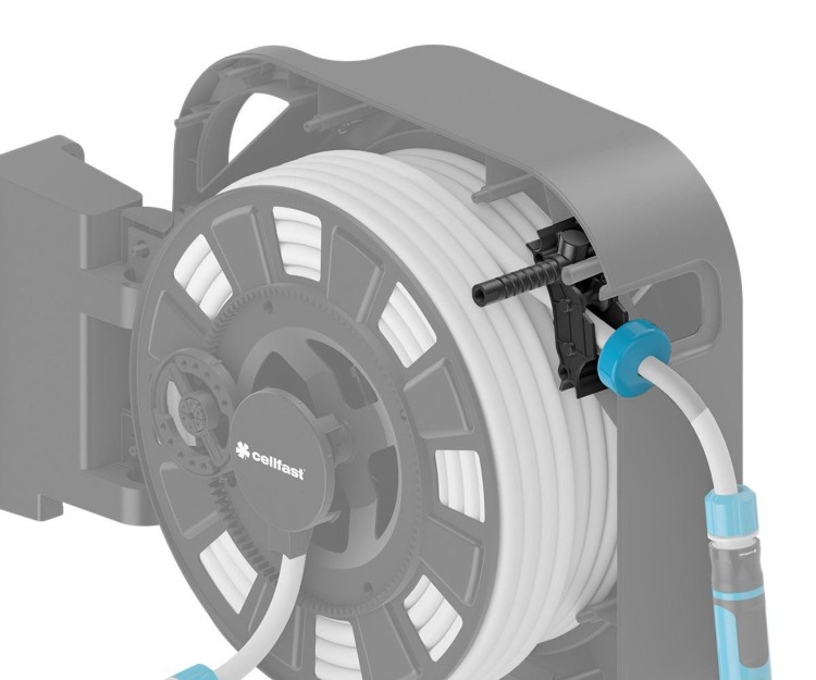 Mechanizm zwijacza węża ogrodowego z prowadnicą i szybkozłączem Cellfast