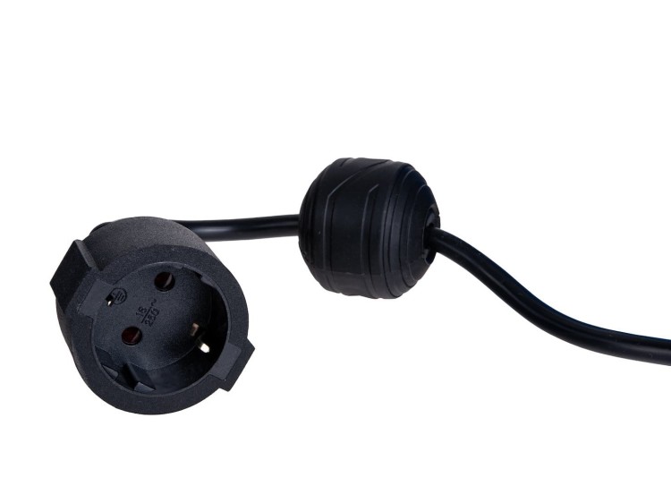 Czarne gniazdo elektryczne z kablem o długości 15 m ze zwijakiem i uchwytem kulistym