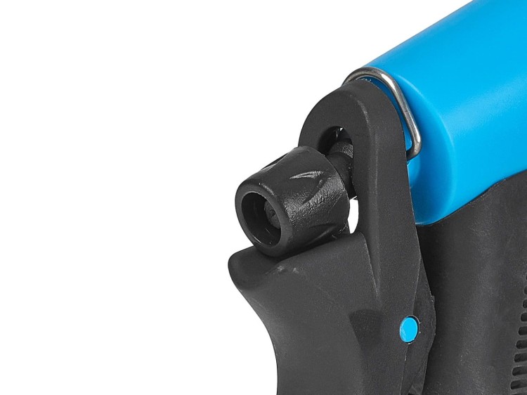 Pistolet ogrodowy z gumowanym uchwytem i ergonomicznym spustem w kolorze czarno-niebieskim