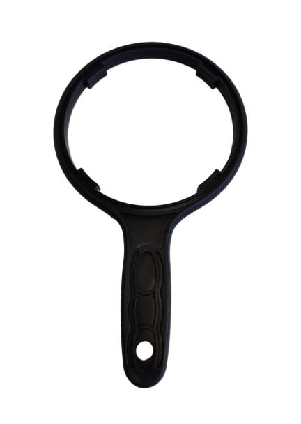 Czarny plastikowy klucz do korpusów Big Blue z czterema zaczepami i uchwytem