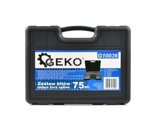 Czarne etui z zestawem 75 bitów imbus, torx, spline marki Geko