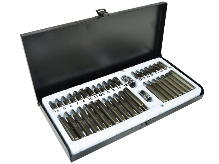 Zestaw 40 kluczy TORX, SPLINE, HEX w metalowym pudełku, różne rozmiary, stal CrV