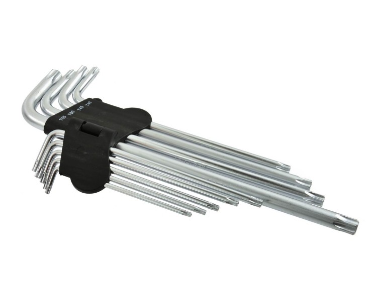 Komplet 9 kluczy TORX T15-T55 ze stali chromowo-wanadowej, różne rozmiary, z uchwytem