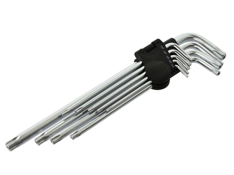 Komplet 9 kluczy TORX T15-T55 ze stali chromowo-wanadowej w organizerze