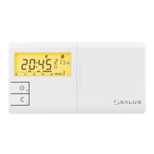 Przewodowy elektroniczny regulator temperatury Salus 091FLv2 z podświetlanym wyświetlaczem LCD i przyciskami sterującymi