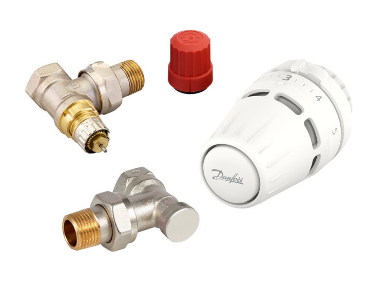 Zestaw termostatyczny Danfoss z głowicą Regus RA i zaworami RA-N oraz RLV-S kątowy