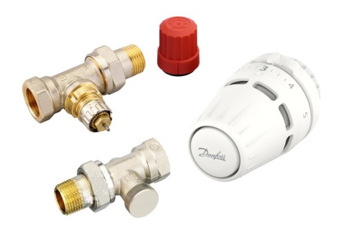 Zestaw termostatyczny Regus RA z głowicą, zaworami prostymi i nakrętką Danfoss