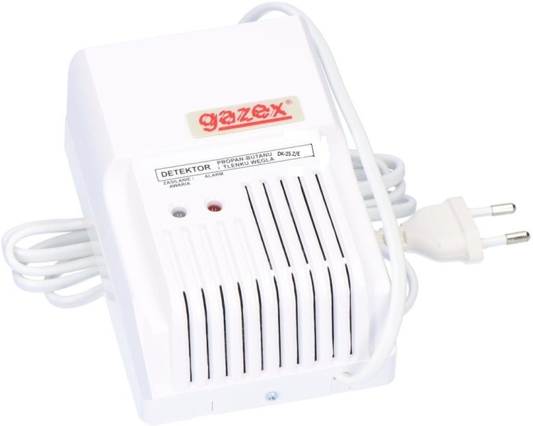 Detektor czujnik czadu i gazu LPG Gazex DK-25.Z/E z kablem i wtyczką 230V