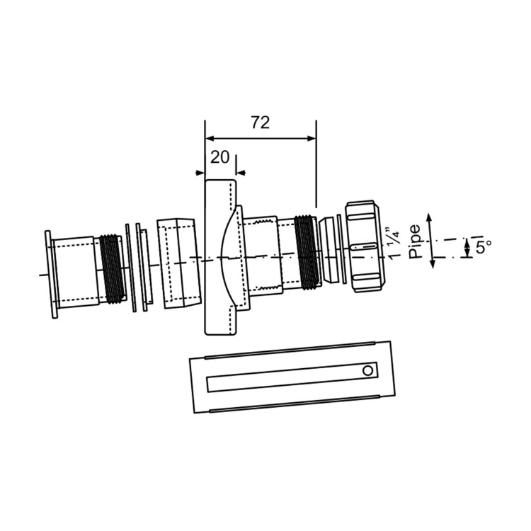 Uniwersalne siodło mechaniczne BOSSCONN110-50-GR z wymiarami i oznaczeniem kąta 5° do rur 110 mm