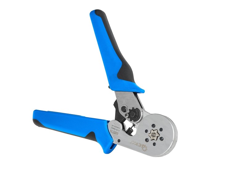 Zaciskarka praska sześciokątna do tulejek 0,25-6mm2 z niebiesko-czarnymi ergonomicznymi uchwytami