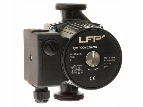 Pompa obiegowa LFP PCOw 25/4ZK z silnikiem elektrycznym, korpus żeliwny, 1-calowe przyłącza, czarna