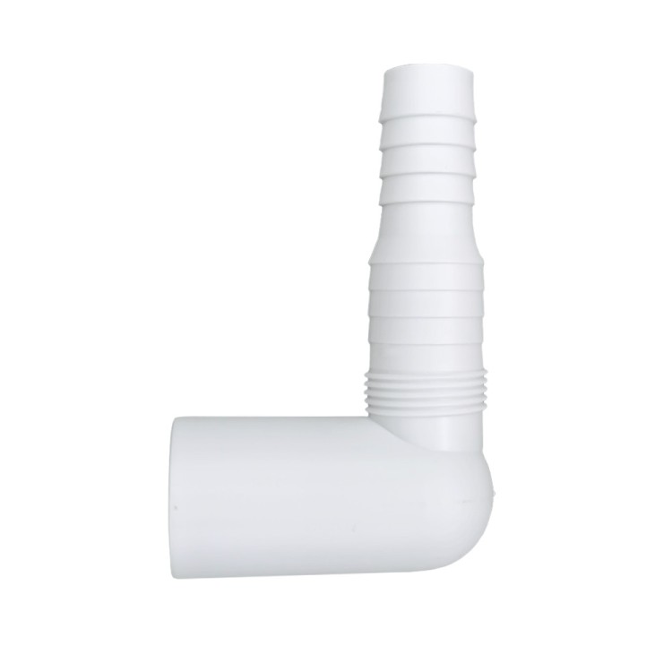 Białe plastikowe kolanko pralki zmywarki MRWMF90-32, średnica 32 mm, kąt 90 stopni