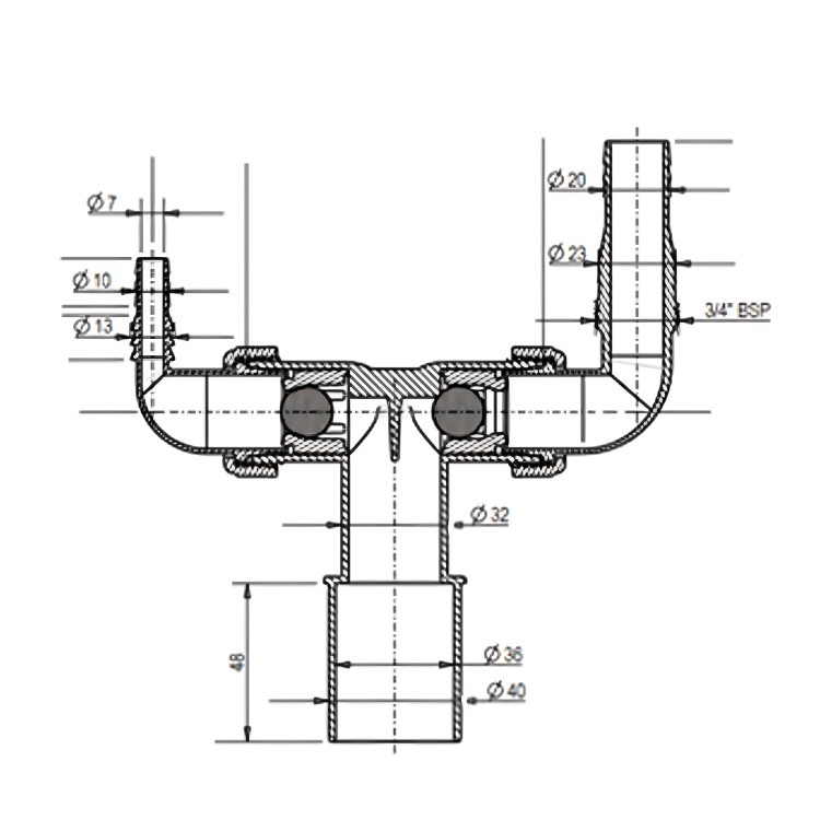 Przyłącze syfon do pralki i suszarki WMVT-3240PL z zaślepką, przekroje i wymiary 32/40 mm McAlpine