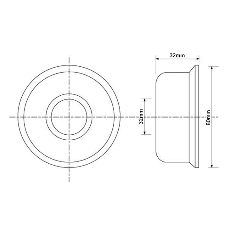 Rozeta maskująca fi 32 mm, głęboka, wypukła, z wymiarami 80x32 mm, do rur