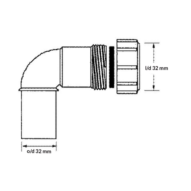Kolano nakrętno-proste 32x32 mm do rur, kąt 90 stopni, gwint z nakrętką