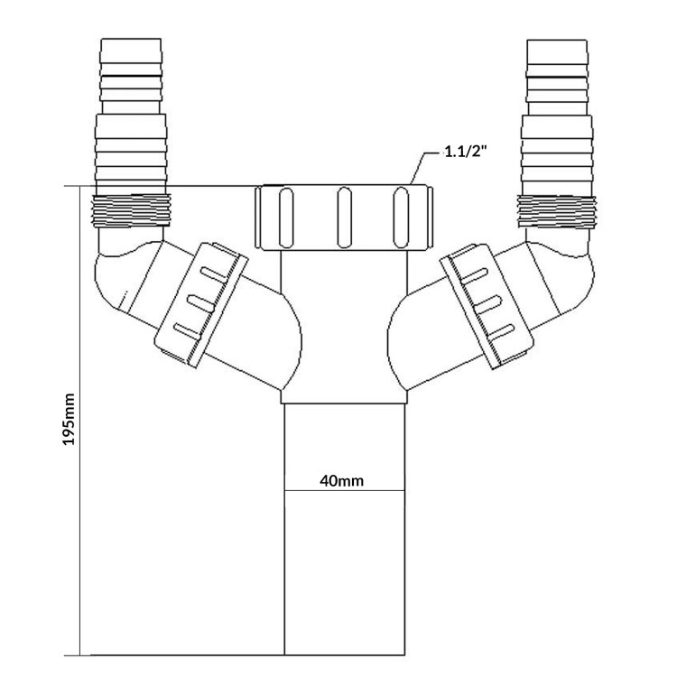 Podłączenie syfon 6/4" x 40 mm z dwoma zaworami i przyłączami do pralki i zmywarki