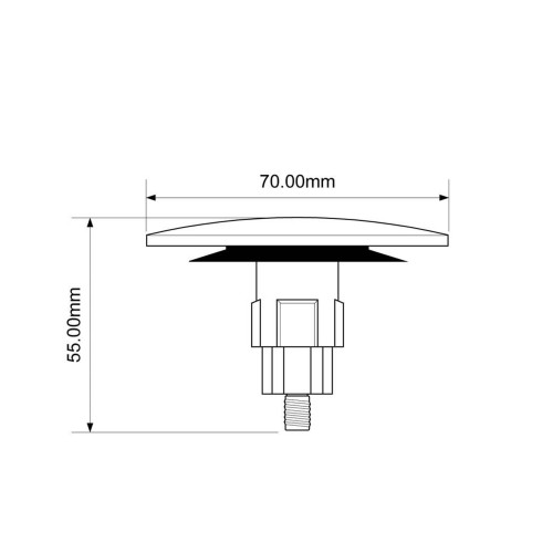 Schemat korka klik-klak z wymiarami 70 mm i 55 mm
