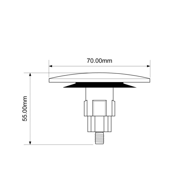 Schemat korka klik-klak z wymiarami 70 mm i 55 mm