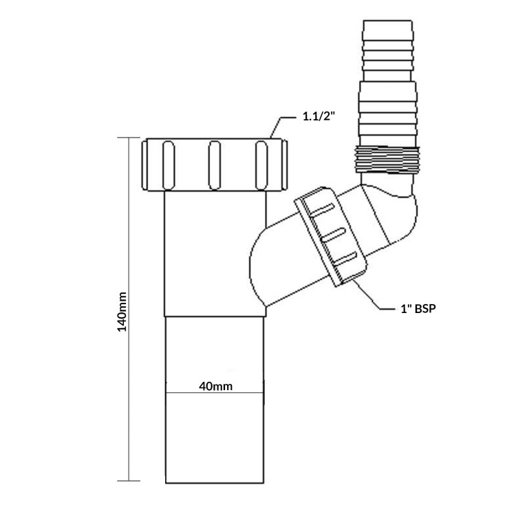 Podłączenie do pralki 1 1/2"x40mm z gwintem 1" BSP i wężem do zmywarki McALPINE 5505