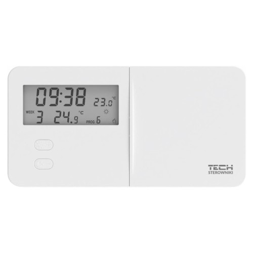 Biały regulator pokojowy TECH T-9.1 z ekranem LCD i dwoma przyciskami