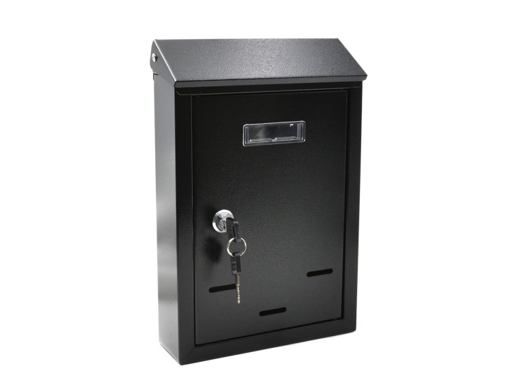 Czarna metalowa skrzynka na listy 300x207x65mm z klapką i zamkiem na kluczyk