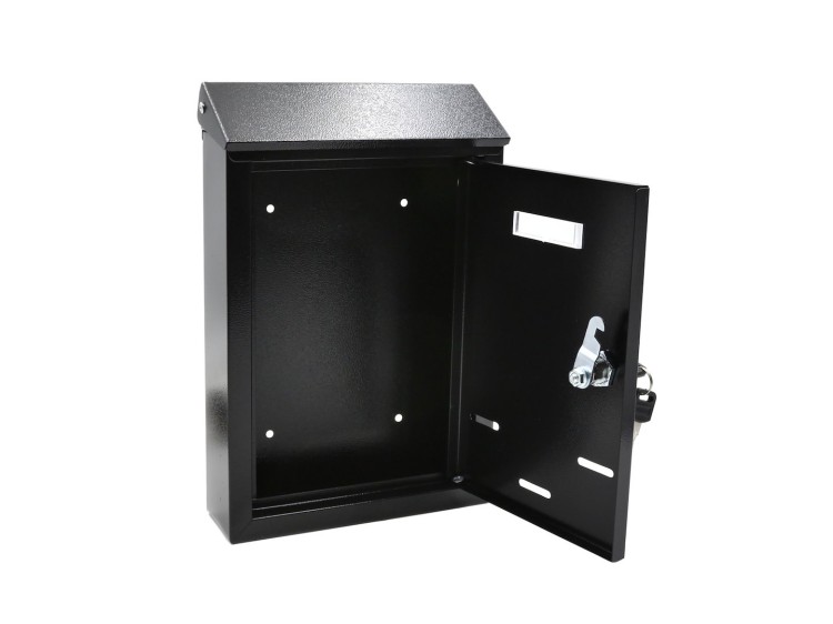 Czarna metalowa skrzynka na listy 300x207x65mm otwarta, z kluczykiem, okienkiem i otworami wentylacyjnymi