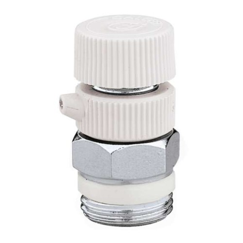 Ręczny odpowietrznik Caleffi 1/2 cala z białym pokrętłem i niklowanym korpusem