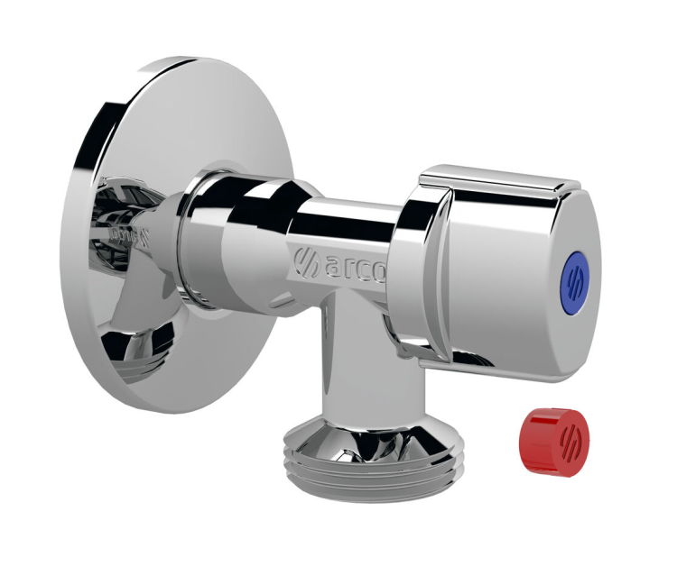 Chromowany zawór kątowy pralkowy 1/2"x3/4" L-85 z systemem antykamiennym Arco