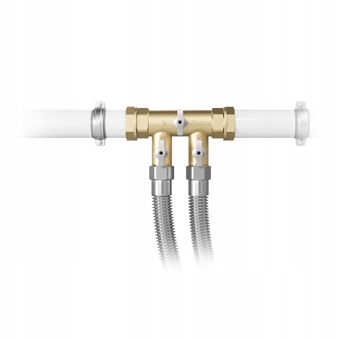 Mosiężny bypass do zmiękczacza wody z czterema gwintowanymi przyłączami