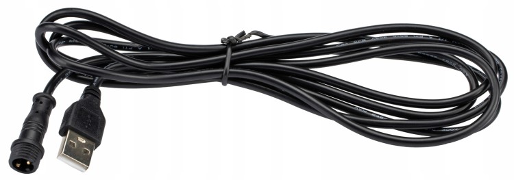 Czarny kabel USB z okrągłą wtyczką do zasilania zaworu antyzalaniowego