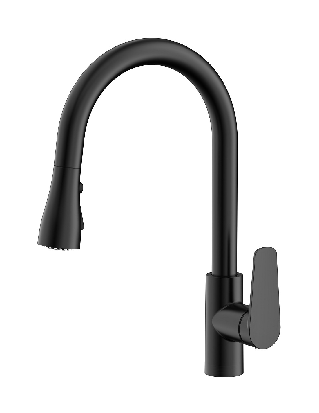 Czarna bateria zlewozmywakowa stojąca Geometric z wyciąganą obrotową wylewką i jednouchwytową dźwignią