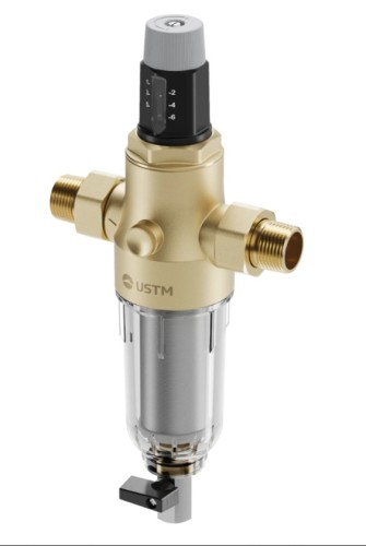 Samopłuczący filtr do wody Mini Aqwell FK USTM z reduktorem ciśnienia i pokrętłem regulacji