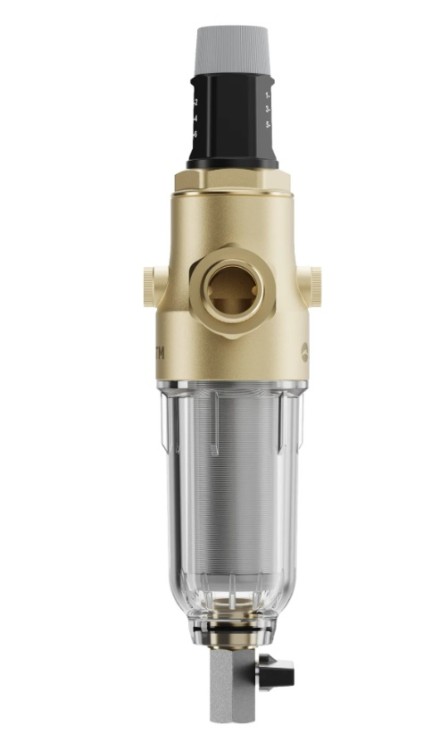 Samopłuczący filtr do wody Mini Aqwell z reduktorem ciśnienia i przezroczystą obudową