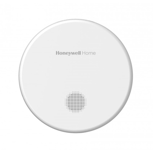 Biały okrągły czujnik dymu Honeywell Home z otworami na sygnalizator 85 dB