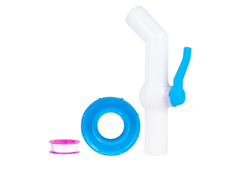 Zawór kulowy kran czerpalny 45° biało-niebieski z nakrętką S60x6 i taśmą teflonową PTFE