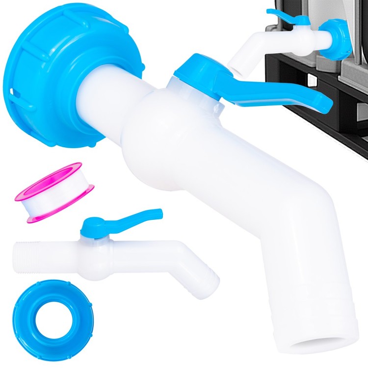 Zawór kulowy kran czerpalny 45° biało-niebieski z nakrętką S60x6 i taśmą teflonową do mauzera