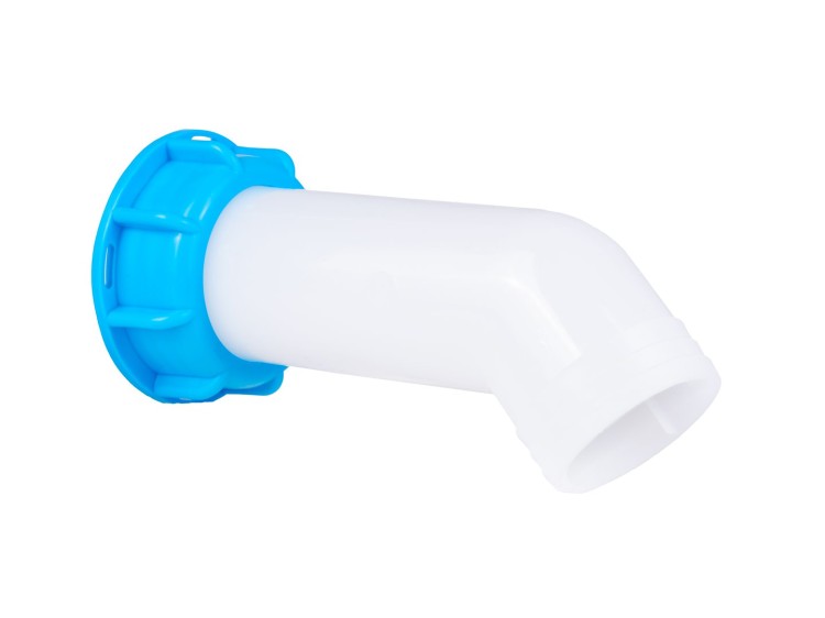 Przedłużka IBC z kolanem 45° i niebieska nakrętka S60x6 do mauzera