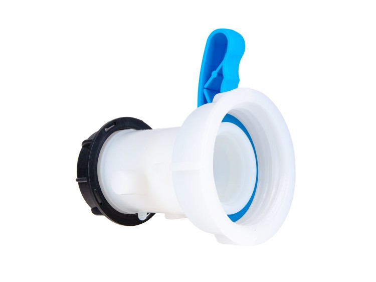 Zawór motylkowy do mauzera IBC GW/GZ S60x6 biało-niebieski z czarną zaślepką i ergonomiczną dźwignią