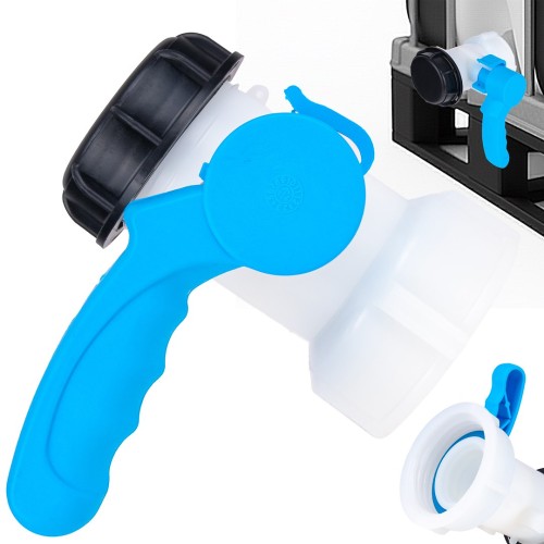 Zawór motylkowy do mauzera IBC S75x6 GW z ergonomiczną niebieską dźwignią i czarną zaślepką