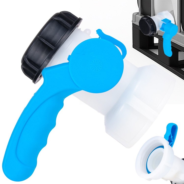 Zawór motylkowy do mauzera IBC S75x6 GW z ergonomiczną niebieską dźwignią i czarną zaślepką