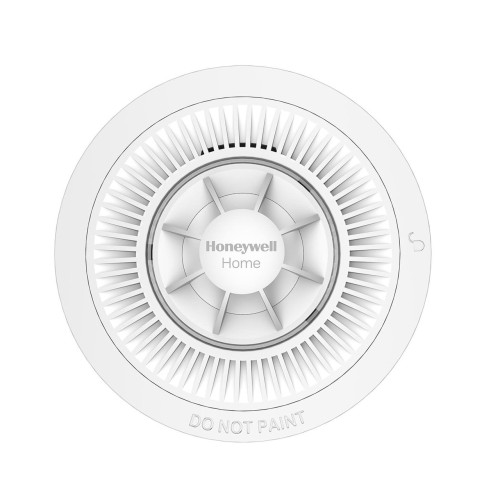 Biały czujnik ciepła Honeywell Home z funkcją komunikacji radiowej, okrągły, z wentylacyjną kratką