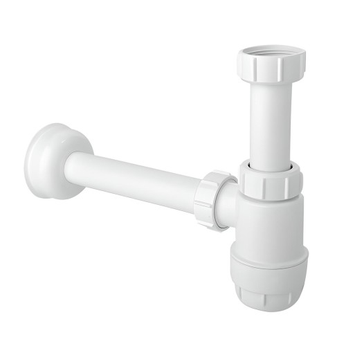 Biały syfon umywalkowy butelkowy niski 1.1/4" x 32 mm z polipropylenu McAlpine