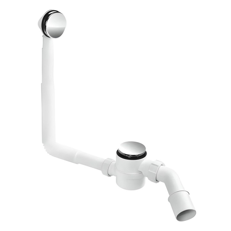 Chromowany syfon wannowy klik-klak z regulowaną rurką przelewową teleskopową