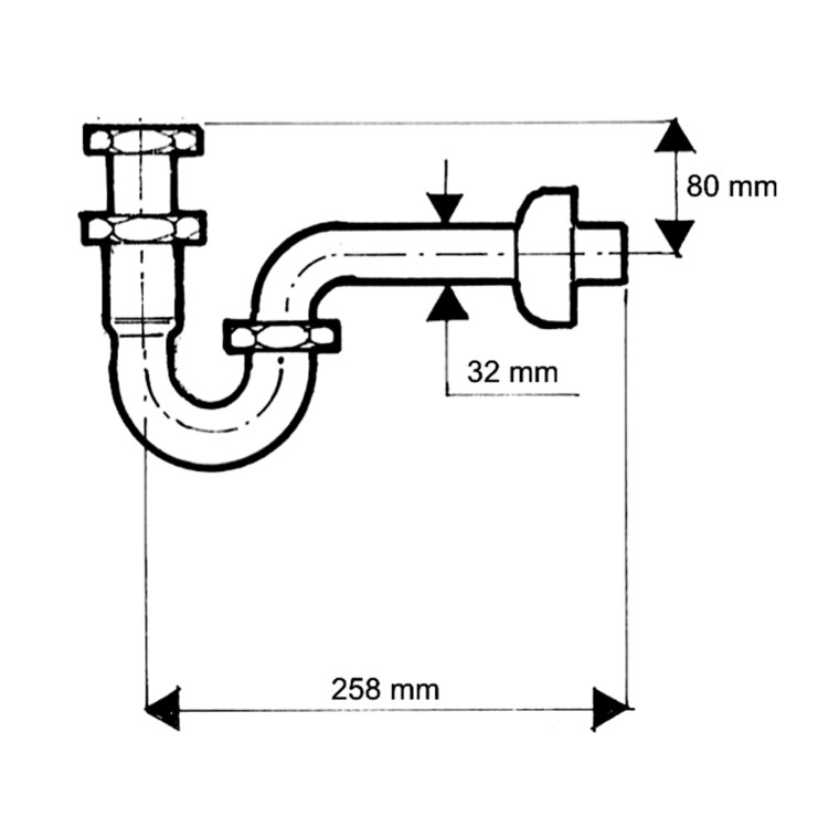 Syfon umywalkowy rurowy chromowany McALPINE 215CB o wymiarach 258x80x32 mm z mosiądzu