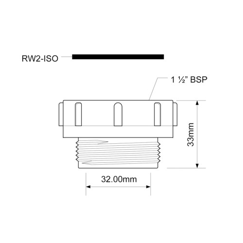 Redukcja zewnętrzno-wewnętrzna HC54 1 1/2" BSP z wymiarami 33 mm wysokości i 32 mm średnicy gwintu