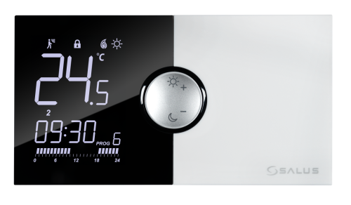 Bezprzewodowy regulator temperatury pokojowy Salus 091PRO-RF z dużym podświetlanym wyświetlaczem LCD i pokrętłem