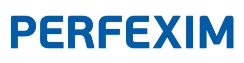 Niebieski napis PERFEXIM w prostym, pogrubionym kroju pisma
